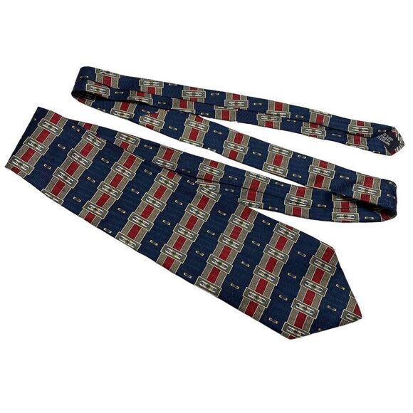 Vintage Oscar de la Renta Men's Necktie Tie Blue Maroon Geometric Silk Designer - Picture 6 of 7